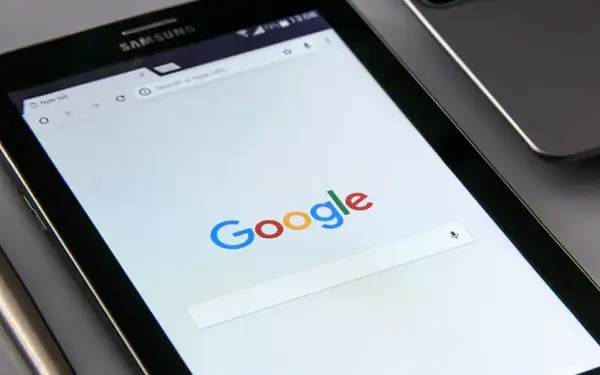 A search engine open on a tablet