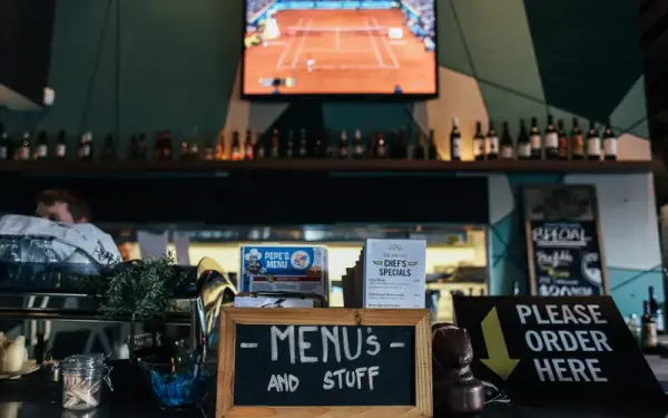 Menus and signage in a restaurant